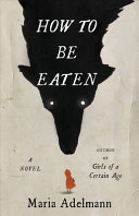 The gray-white background features the large shadowy image of a wolf's head from the top of the book to just before the bottom. The tiny figure of a girl in red stands at the bottom of the cover with the wolf's mouth hovering over her.