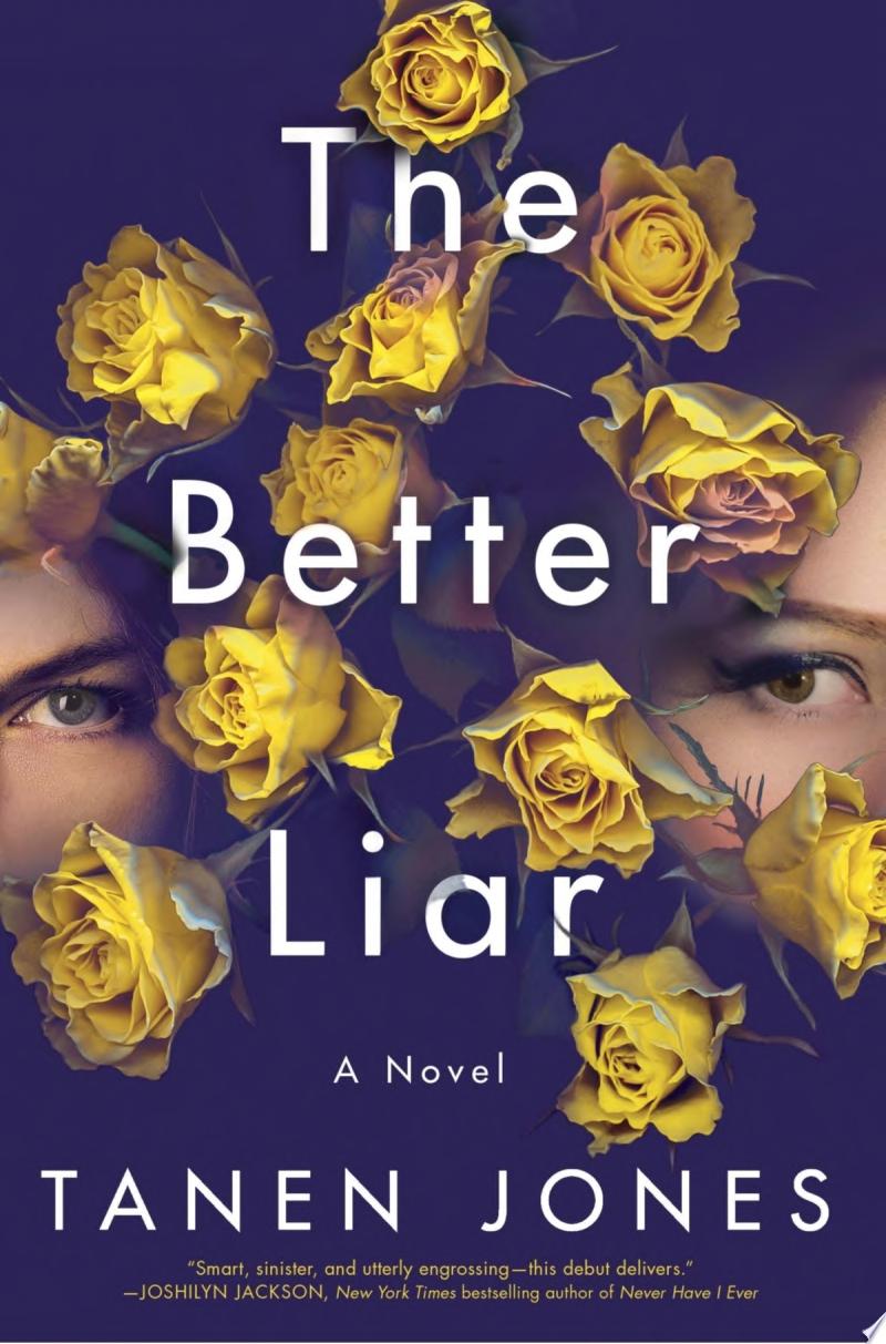Cover has the eyes and partial face of two people. One on the left side of the cover and one on the right with yellow roses between them.